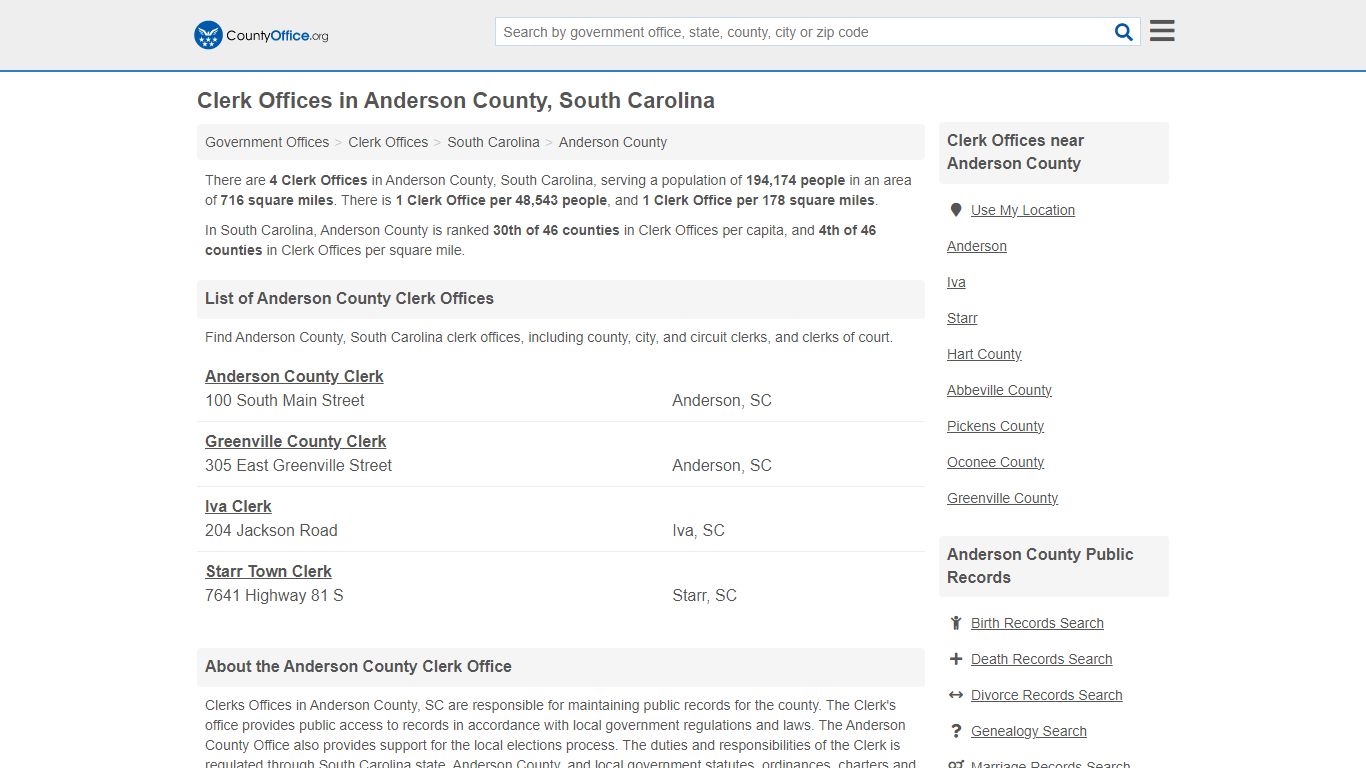 Clerk Offices - Anderson County, SC (County & Court Records)